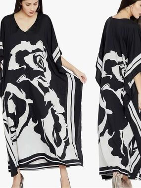 Black & White Floral Kaftan Dress